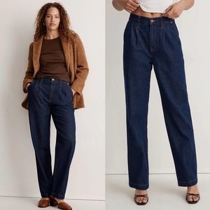 Madewell Baggy Straight Jeans in Woodham Wash Pleated Edition Size 28 NEW